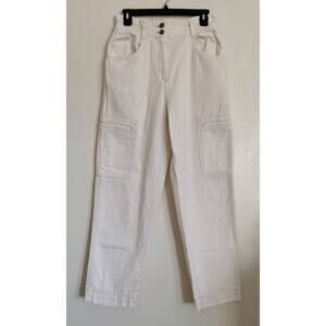 Cream H&M High Waisted Paper Bag Waist Cargo Pants 6